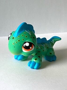 Littlest Pet Shop LPS Green & Blue Iguana Lizard 2007 Hasbro